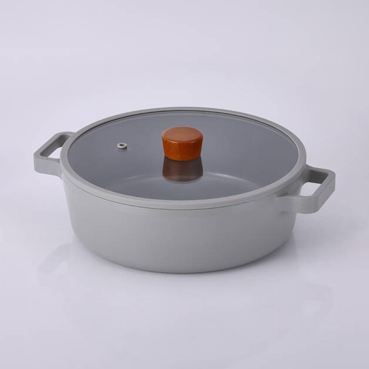 Cam Kapaklı Alüminyum Gri Döküm Sığ Tencere 30 cm D-NEOG230L