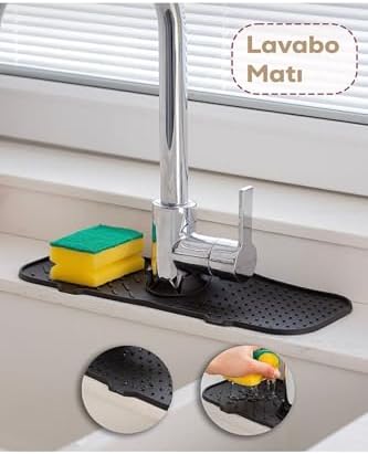 1 Adet Elastik Siyah-Su Tutucu Düzenleyici Kaydırmaz Mutfak Banyo Matı Musluk Mat Mtevystrisg4