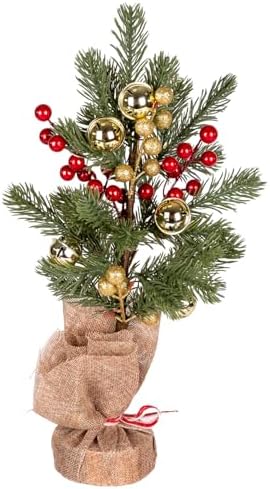 Yılbaşı Süsü Masa Çamı Yılbaşı Çıngıraklı Berryli Kırmızı- 14x38 Cm.