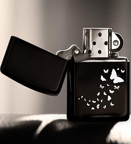 BK Kelebekler Tasarımlı Siyah Benzinli Metal Çakmak