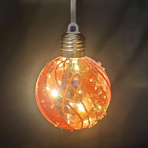 Yılbaşı Topu Ampul Led Işıklı Simli Boncuk Desenli 2'li Paket Kırmızı 7 Cm.