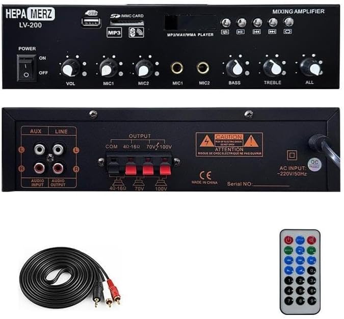 Merz LV-200 100V Trafolu ve 4-16 Ohm Mixer Amfi 200W Anfi Bluetooth Usb