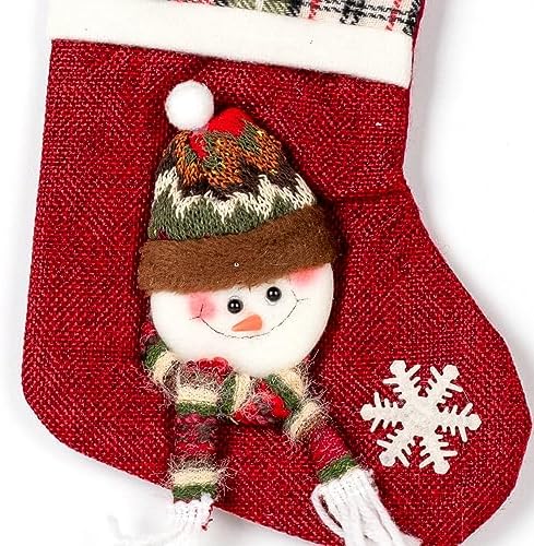 Yılbaşı Süsü Ekose Desenli Çorap Kardan Adam Figürlü Kırmızı 16x23 Cm.