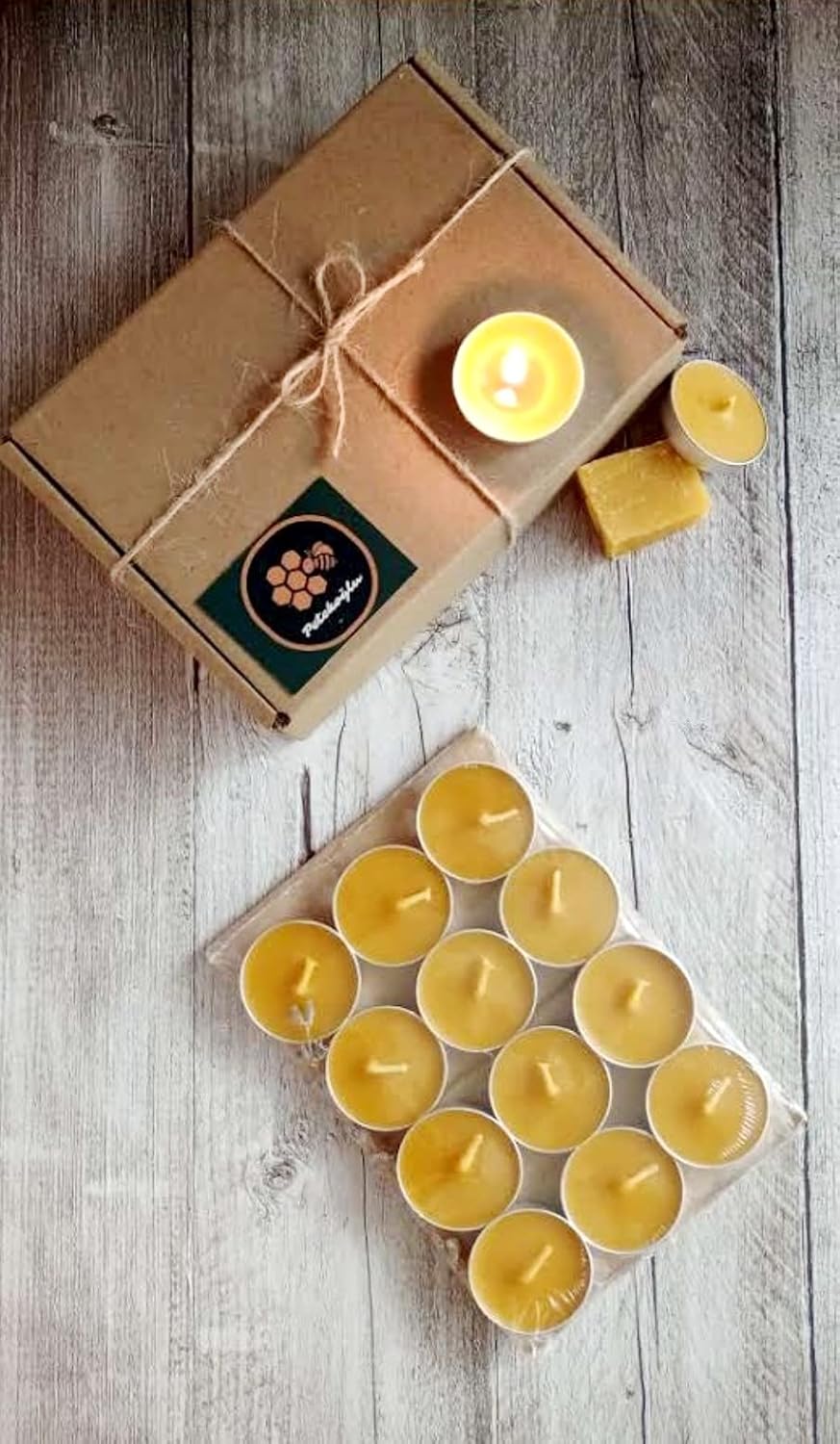(12 Adet) Tealight Doğal Petek Mum Ekonomik Boy (8Gr) Beeswax Candle