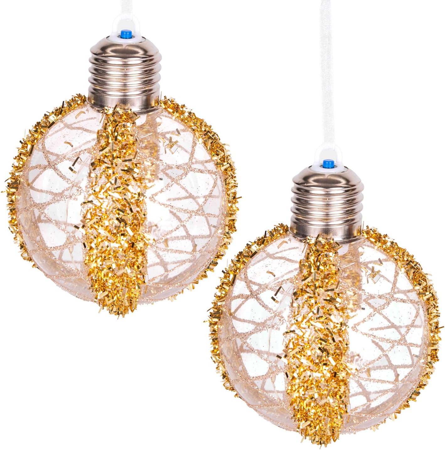 Yılbaşı Topu Ampul Led Işıklı Simli Desenli 2'li Paket 7 Cm.