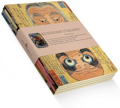 Faces Series - A5, Kuniyoshi Utagawa 4'lü Defter Seti I, Çizgisiz, Toplam 256 Sayfa, Her biri 64 Sayfa, Tel Dikiş, Esnek Kapak, Oval Kenar, Tuval Doku, 60 gram, Sarı Krem Renk