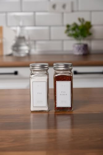 2'li Cam Baharatlık Seti Kapaklı Etiketli Baharatlık Takımı