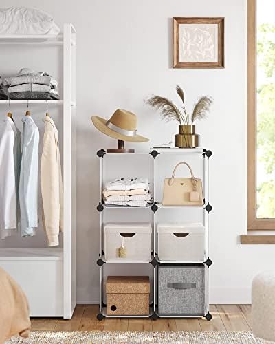 Takılabilir raf, plastik raf, DIY küp raf, basamaklı raf, raf sistemi, 6 bölme, oyuncaklar, ayakkabılar, kitaplar, oturma odası, çocuk odası, yatak odası, 93 x 31 x 93 cm, beyaz LPC111S