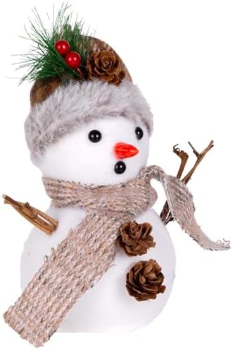 Yılbaşı Süsü Kardan Adam Yılbaşı Dekorlu Ekose Atkılı Kahverengi-Beyaz 14x12x18,5 Cm.