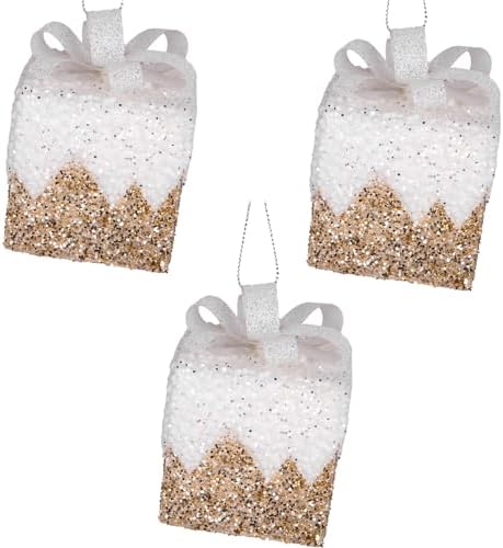 Yılbaşı Süsü Hediye Paketi Simli Kurdelalı 3'lü Paket -Beyaz 6 Cm.