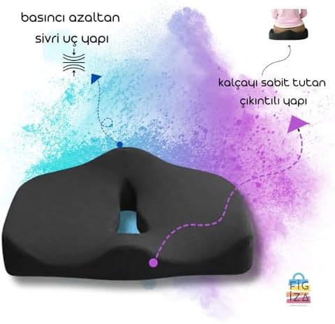 Ortopedik Basur Minderi Visco Posture Lüks Ortopedik Oturma Minderi,, Siyah, Standart