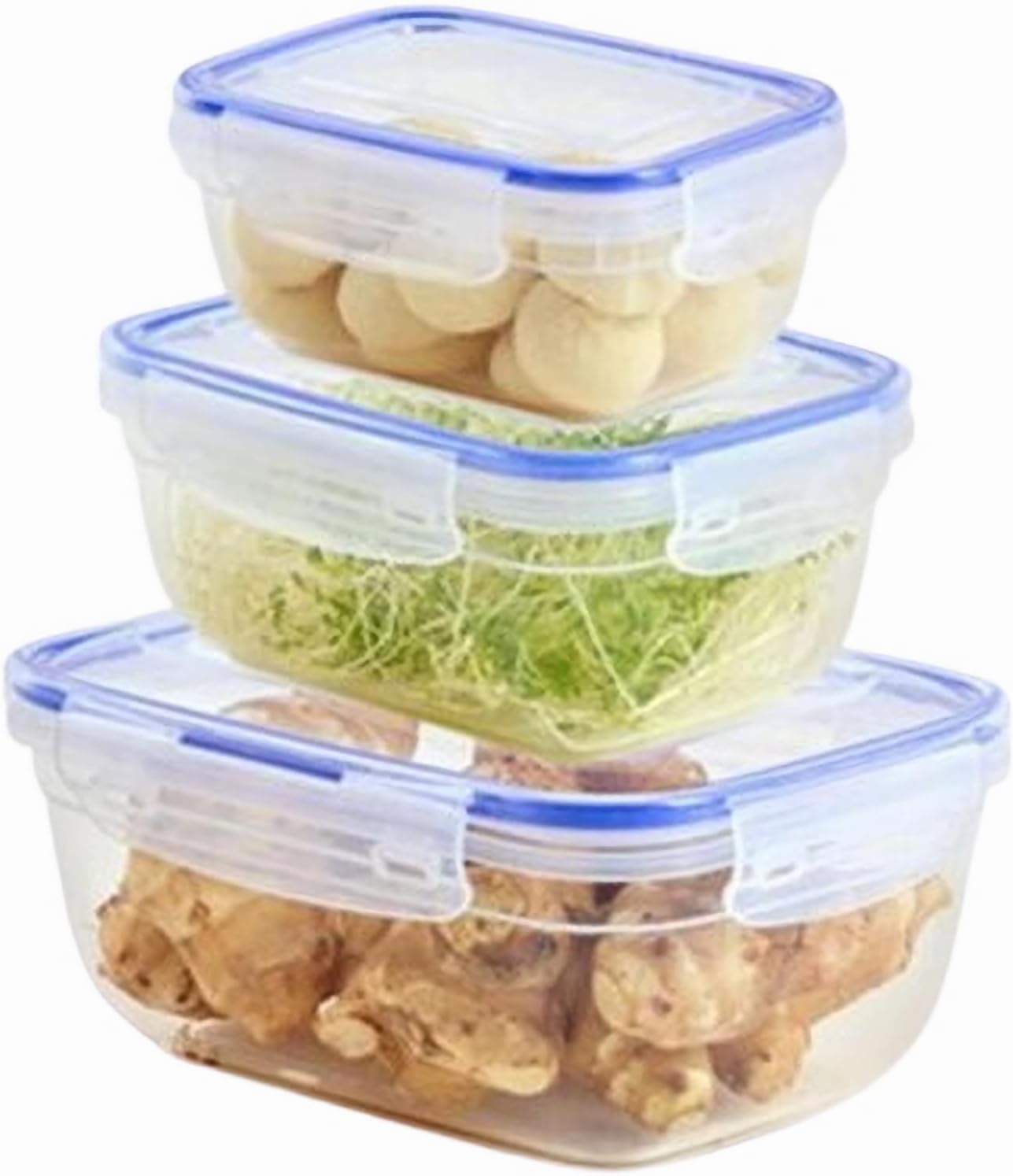 & Fresh 3'lü Saklama Kabı Seti (400-800-1400 ml) - Hava Geçirmez, 4 Kilitli, Silikon Contalı, Modüler ve Yerden Tasarruflu Gıda Saklama Kabı