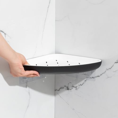 0447 2'li İstiridye Banyo Köşe Rafı - Yapışkanlı Duş Rafı Banyo Düzenleyici Organizer - Siyah