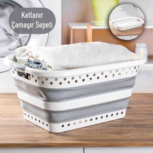 565 Katlanabilir Çamaşır Sepeti Akordiyon Katlanır Sepet Boy Katlanır Çamaşır Sepeti 41 L