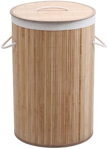 BA1315N Bambu Kapaklı El Yapımı Çamaşır Sepeti, Ahşap, 35x35x60 cm
