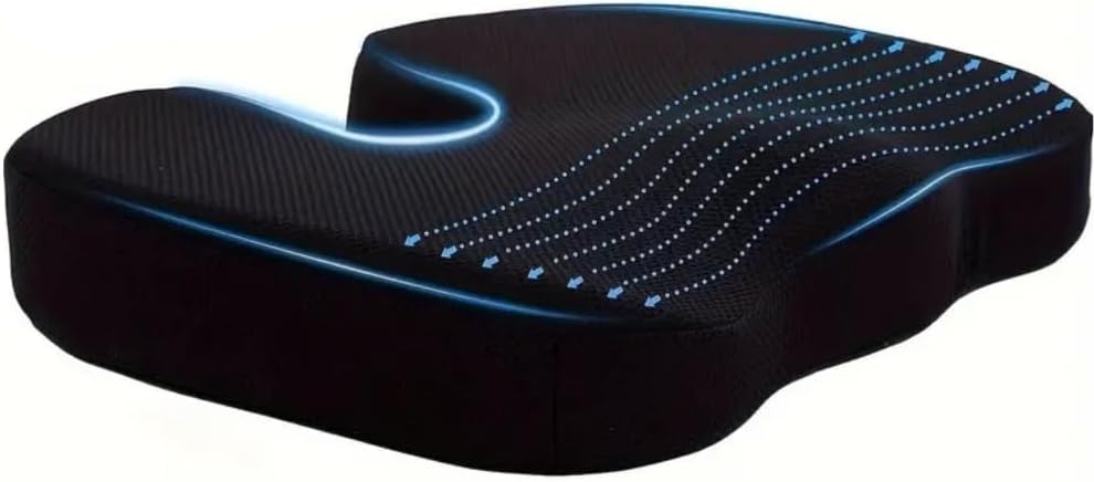 Ortopedik Visco Oturma Minderi – Coccyx Destekli Hemoroid ve Basur Yastığı | Elastik Oturma Simidi, Siyah, Standart Boy