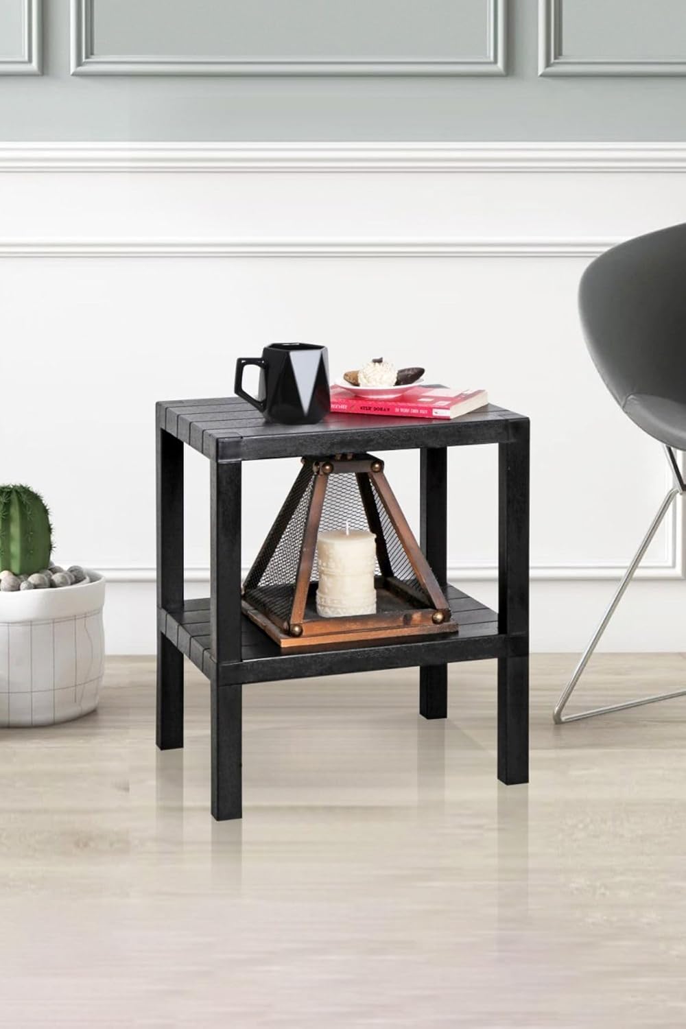 2 Katlı Çok Amaçlı Düzenleyici Raf Ünitesi – Plastik Kitaplık, Banyo, Mutfak,, Depolama ve Saklama Rafı (SİYAH)