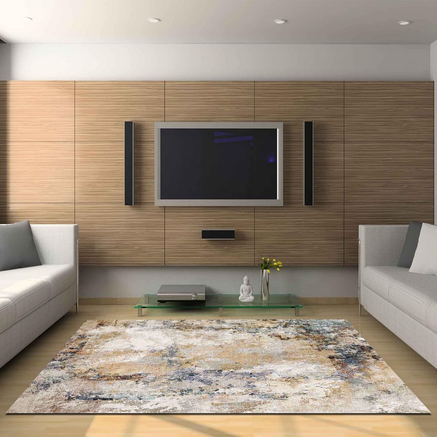 Dizayn Maddox Desenli Pamuk Tabanlı Yıkanabilen Kaydırmaz Antibakteriyel Salon Halısı 120x180