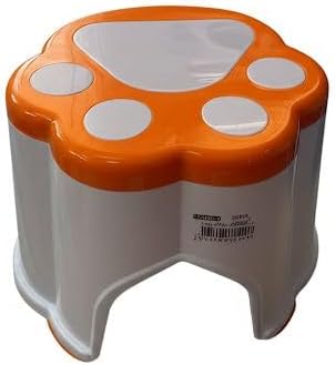 Kaydırmaz Tabanlı Çocuk Taburesi, Pati Desenli, Turuncu