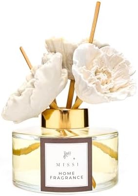 150 ml Seramik Çiçek Taşlı Bambu Çubuklu Vanilya Sandal Oda Kokusu