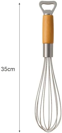 Ahşap Saplı Paslanmaz Çelik Çırpıcı – 2’si 1 Arada Mutfak Aleti, Yumurta Çırpıcı ve Şişe Açacak, 35 cm Ergonomik Tasarım, Dayanıklı Tel Karıştırıcı