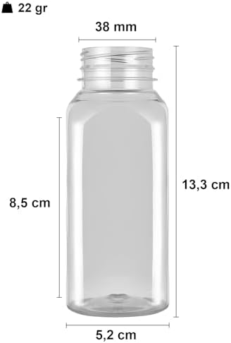 250 ml Smoothie Detoks Şişesi 250 cc Kapaklı Şeffaf Plastik Şişe Detox Köşeli Dondurucuya Uygun 6 Adet