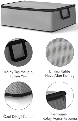 6 Adet Hurç Seti Gri Siyah Büyük Boy 64 x 45 x 22 Yorgan Hurcu Battaniye Yastık Altı Dolap Üstü Çeyiz Bohçası Düzenleyeci Organizer