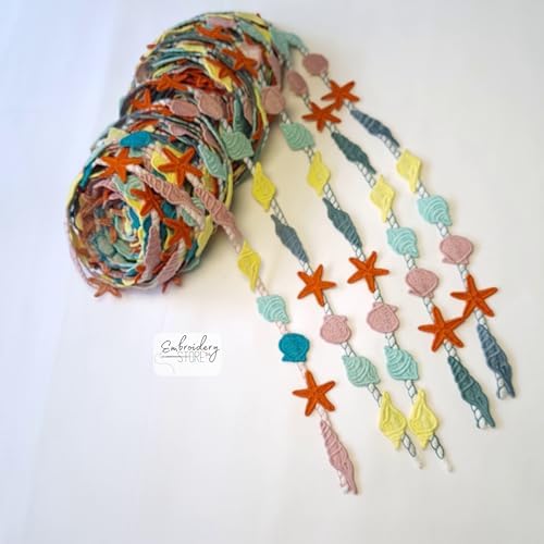 Deniz Kabukları Motifli Şerit Nakış Modeli | Nakış Aksesuar (Pembe halat)