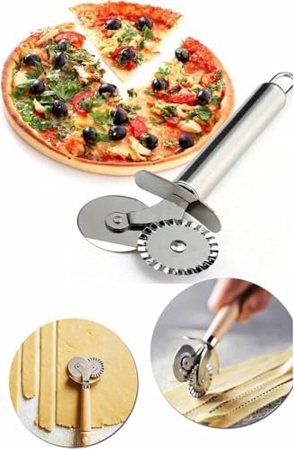 Life Çift Başlıklı Paslanmaz Çelik Pizza Mantı Hamur Kesme Bıçağı MIT1112