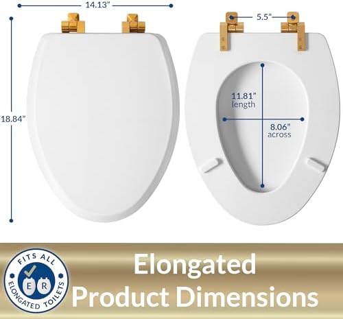 1826BGSL 000 Benton Fırçalanmış Altın Menteşeli Klozet Kapağı Yavaş Kapanır ve Asla Gevşek Olmaz, UZUNLU, Dayanıklı Ahşap, Beyaz