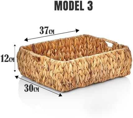El Yapımı Hasır Bombeli Dekoratif Sepet, Hasır Bombeli Dekoratif Tepsi 3 Model Seçenekli (37 * 30 * 12cm) (MODEL - 3)