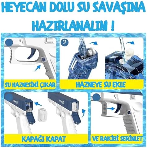 Şarjlı Elektrikli Su Tabancası Tam Otomatik 10m Fışkırtma Havuz Deniz Açık Hava Işıklı 300 Ml Kapasiteli 500 mAh Bataryalı