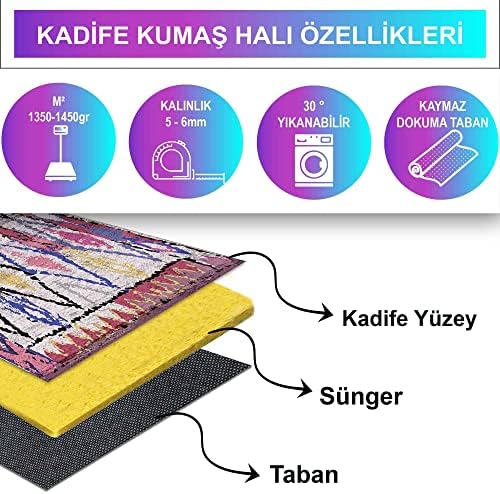 Dizayn Cora Desenli Pamuk Tabanlı Yıkanabilen Kaydırmaz Antibakteriyel Salon Halısı 140x200