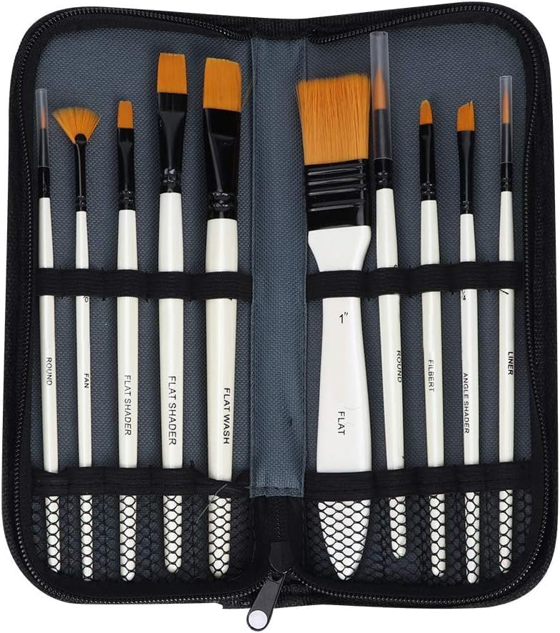 10 Adet Sanatçı Boya Fırçası Seti Sentetik Fırça Yağlı Boya Akrilik Fırça Fermuarlı Kılıflı