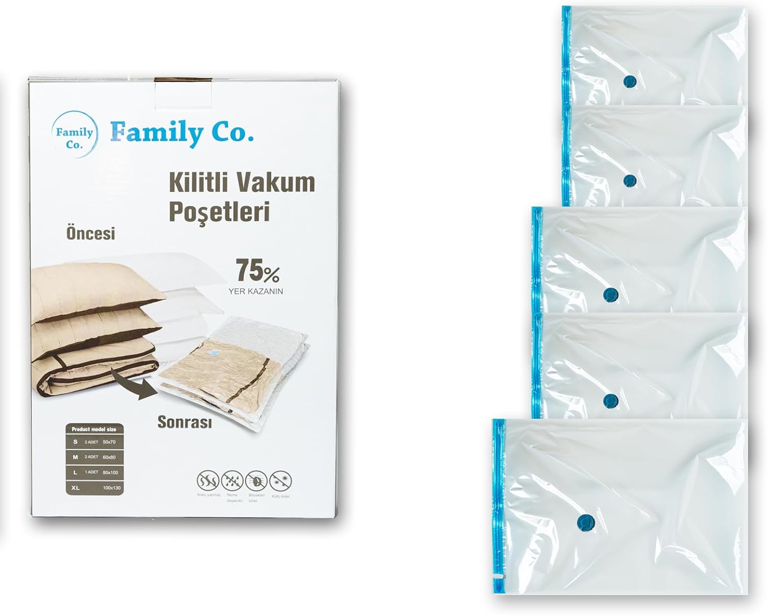 Co. Vakumlu Hurç Poşet Setleri 5 Parça 50x70-2, 60x80-2, 80x100-1