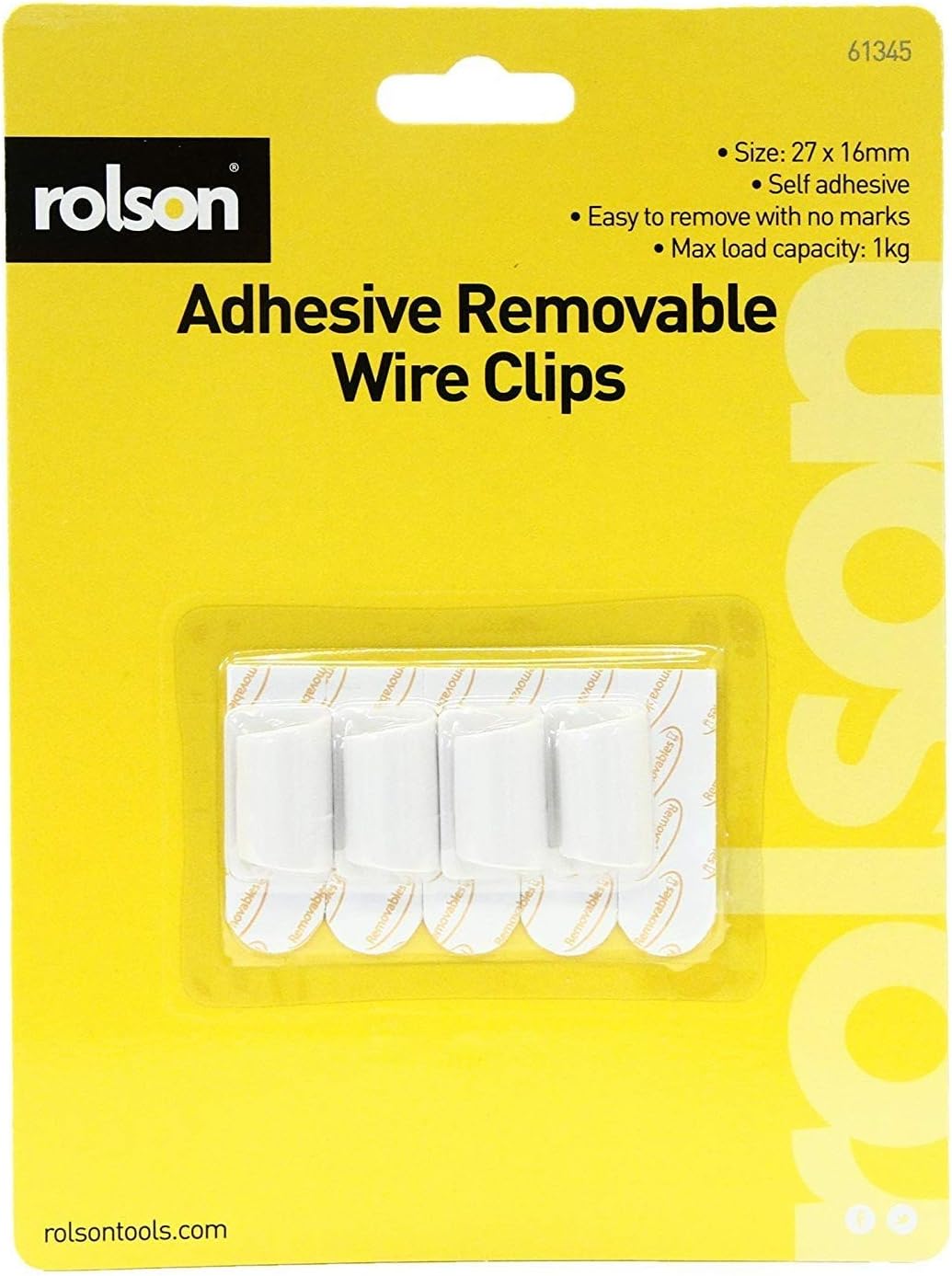 61345 4Pc Removable Adhesive Wire Clip,, 27x16mm