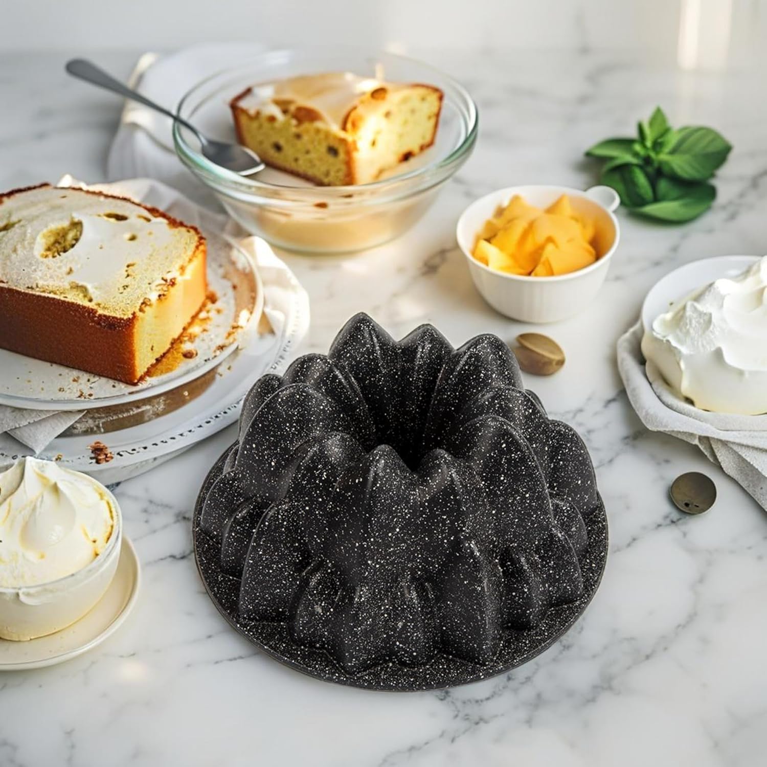 Döküm Gövdeli Kek Kalıbı 24cm, Dilimli ve Döküm, Siyah Granit Benekli Pişirme Kabı, Kolay Çıkarma, Dayanıklı Alüminyum Alaşım
