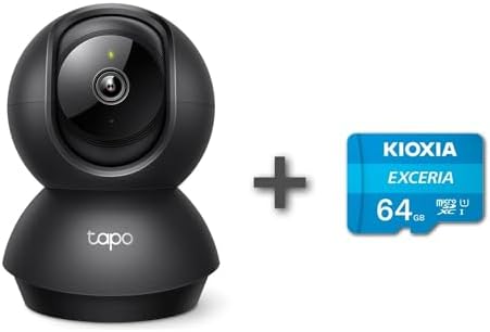 C211 2K 3MP Yatay ve Dikey Ev Güvenliği Wi-Fi Kamerası, Gece Görüşü, IP66 Su Geçirmez, Siyah Renk + 64GB Kioxia MicroSD Bellek