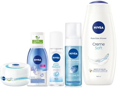 Nivea Gelin Çeyiz Seti, Duş Jeli 500ml, Yüz Yıkama Köpüğü, Deodorant, Göz Makyaj Temizleyici, Krem,Çantalı