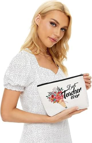 Bolivia's Öğretmen Kozmetik Çantası, Su Geçirmez Keten Kumaşlı Öğretmen Hediyeleri Makyaj Çantası, Sağlam Fermuarlı Öğretmen Takdir Kozmetik Çantası, Ona En İyi Hediye, Okul Öncesi, Emekli Öğretmen