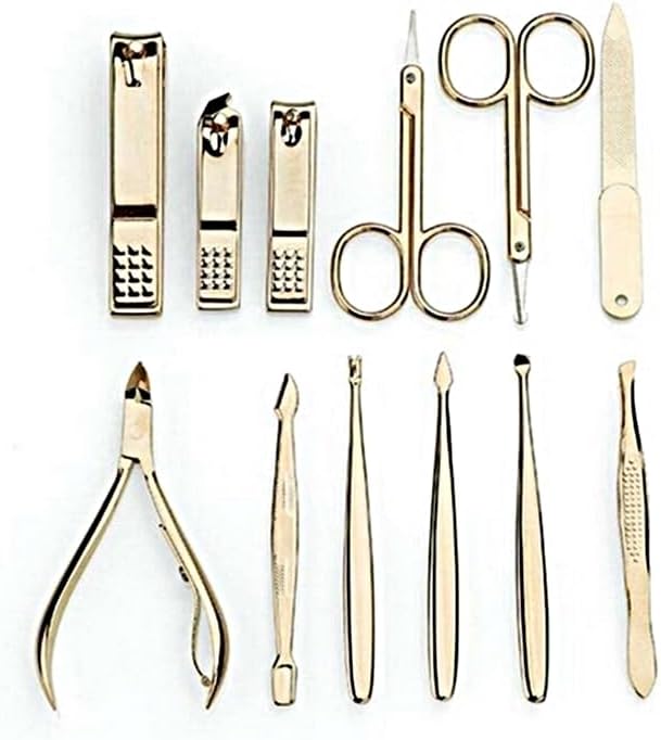 12 Parça Manikür Pedikür Seti, Gold Paslanmaz Çelik, Tırnak Bakım Aletleri, Özel Taşıma Çantalı (Özel Seri)