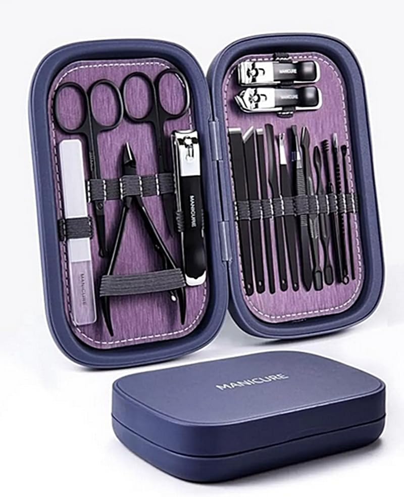 18 Parça Mor Profesyonel Çok Fonksiyonlu Paslanmaz Karbon Çelik Tırnak Makası Manikür Pedikür Seti