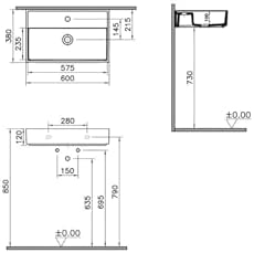 ArchiPlan 7401B003-0041 Dar Lavabo, 60x38 cm, Beyaz