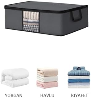 3 Adet Gri Pencereli Giysi Hurcu Saklama Çantası 64x45x22