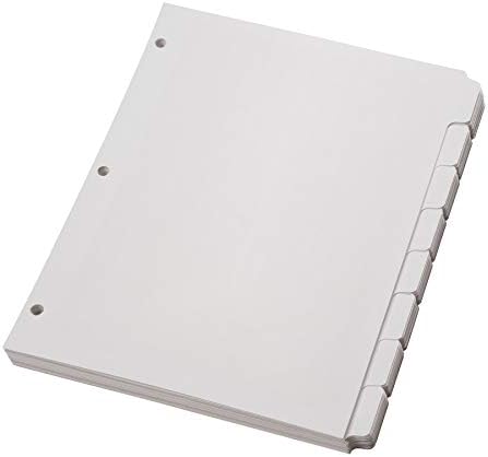 Bağlayıcı Bölücülerde Boş Yazma, 1/8 Kesilmiş Sekmeler, 8 Sekmeli Sette 3 Delik Delme Bölücüler, 80 Bölücü, 10 Set, Beyaz (89982)