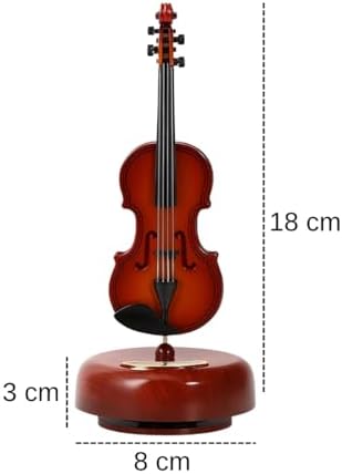 Dekoratif Klasik Keman Figürlü Müzik Kutusu – 18 cm Ahşap Standlı Retro Döner Mekanizmalı Masaüstü Süs ve Hediyelik