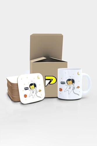 Astronot Kedi Uzay Tasarımlı Baskılı Kupa Bardak Seti, Eğlenceli Özel Hediye Mug