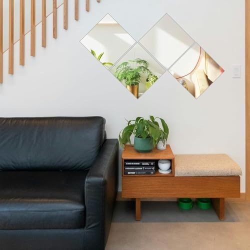 2 Adet Kendinden Yapışkanlı Akrilik Pleksi Ayna, Esnek Dekoratif Duvar Aynası, Kırılmaz, Hafif, Kolay Montajlı Modern Süsleme, Ev, Ofis, Banyo ve Çocuk Odası İçin Gümüş, 30x30 CM