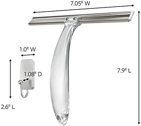 Banyo Duşu ve Küçük, Suya Dayanıklı Yapışkanlı, Nikel, 1 lb Kapasiteli, 1 Silecek, 1 Kanca, 2 Şerit, BATH32-SS-ES Suya Dayanıklı Şeritli Duş Sileceği, /Nikel