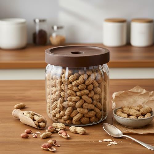 Akasya Kapaklı Çizgili Cam Kavanoz (450 ml) | Hava Geçirmez, Modern Fitilli Tasarım Gıda Saklama Kabı | Baharat, Kuruyemiş, Atıştırmalık ve Kahve Kavanozu (9x10 cm)
